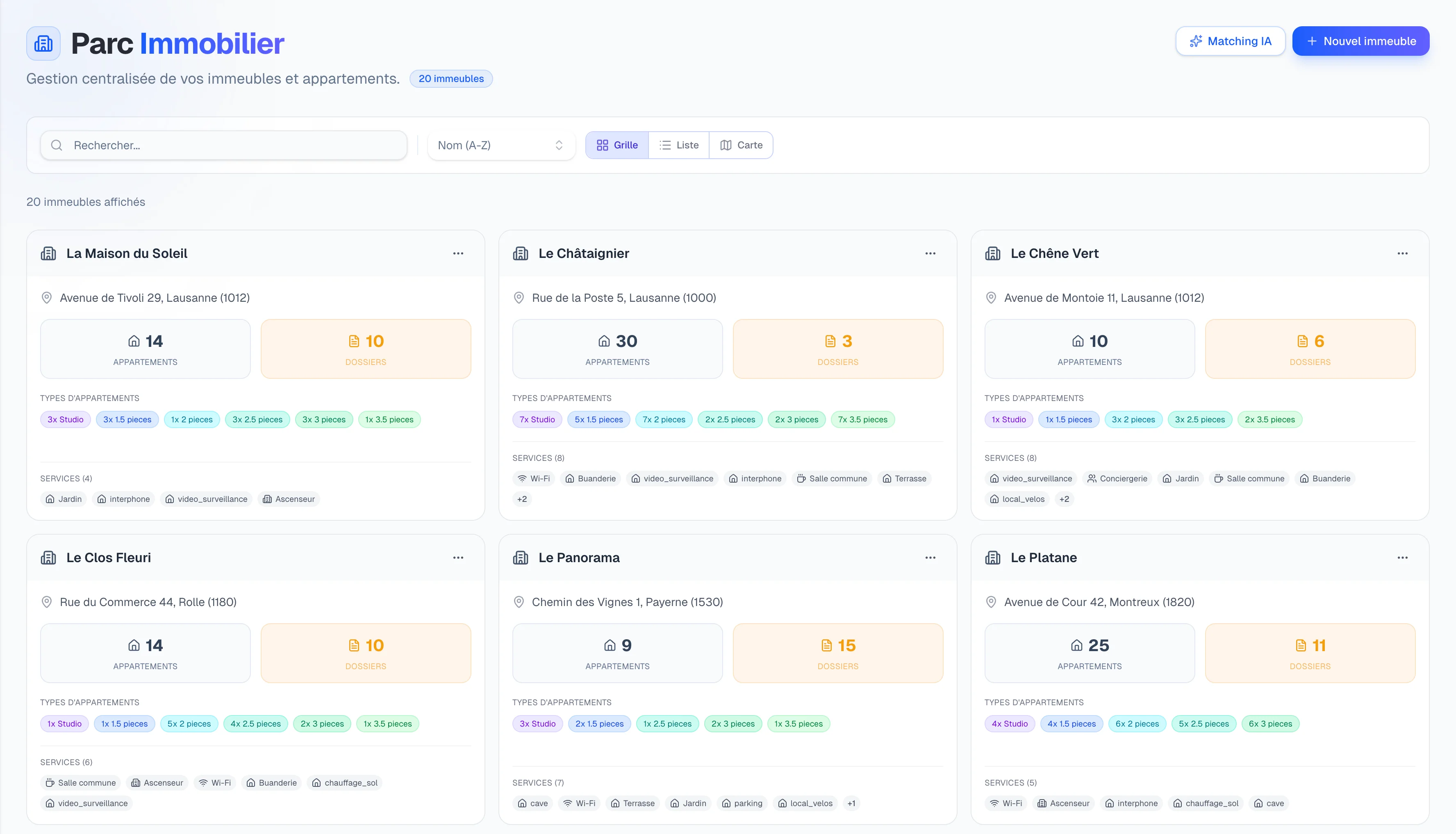 Interface de gestion du parc immobilier SeniorLog